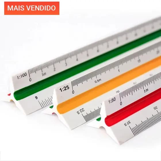 Escalímetro Régua Triangular Plástico 30cm Escalas N° 1 ou N° 2