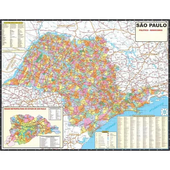 Mapa Estado Sao Paulo 120cm X 90cm