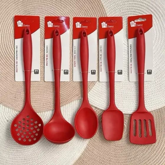 Kit Utensílios de Silicone Para Cozinha Vermelho 4 ou 5 Peças
