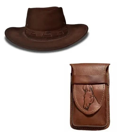 Chapéu Country Australiano Em Couro Bainha Brinde