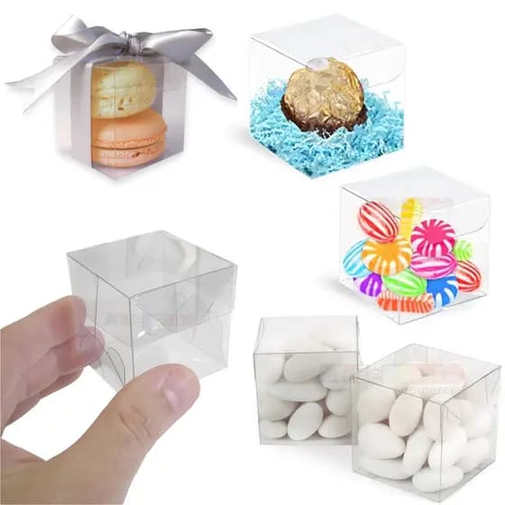 50 Caixinhas Transparente 5x5x5 cm para 2 Macaron, Caixa Acetato Brigadeiro Gourmet, Lembrancinha