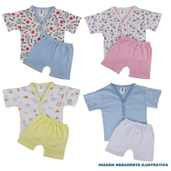 Kit Pijama Verão C/1 Conjunto Bebe Manga Curta