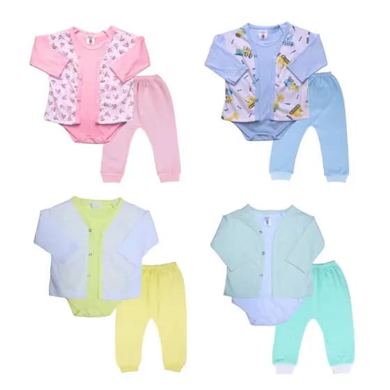 Kit Pagaozinho Body Mijao Bebe Recem Nascido 3 Pcs Enxoval