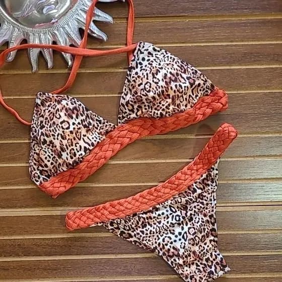 Biquíni trança Tropicana animal print com bojo semi fio duplo