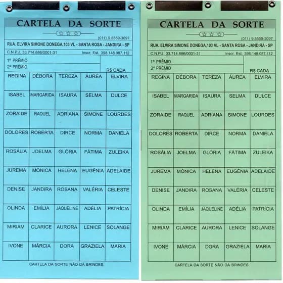 Cartela de RIFA com 50 Nomes Cartela da Sorte Com 2 Nomes de Sorteios
