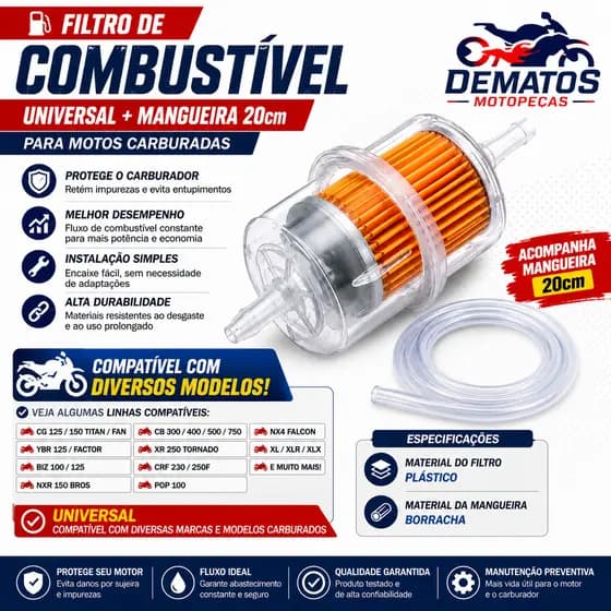 filtro combustível universal moto carburada + mangueira