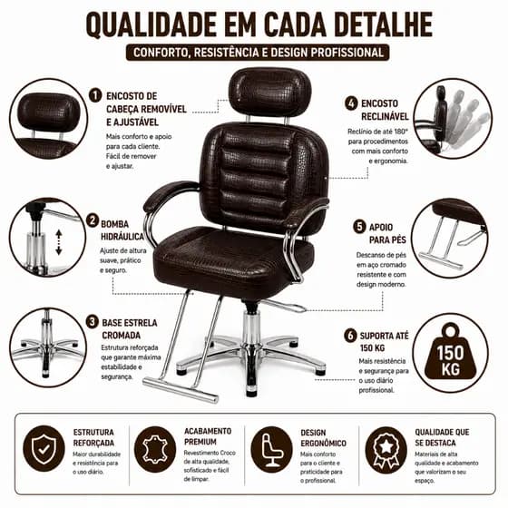 Cadeira De Barbeiro Hidráulica Com Cabeçote Removível