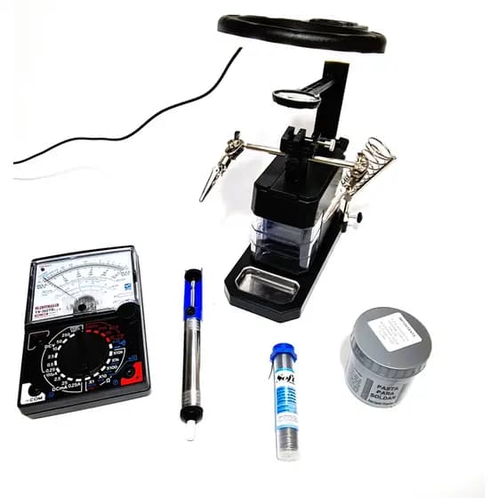Kit Lupa Led com garra e suporte para ferro multimetro analógico estanho pasta e sugador