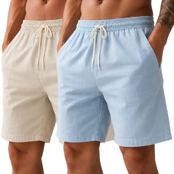 Kit 2 Peças Shorts Masculino Linho Casual Mauricinho Tecido Premium Respirável Verão