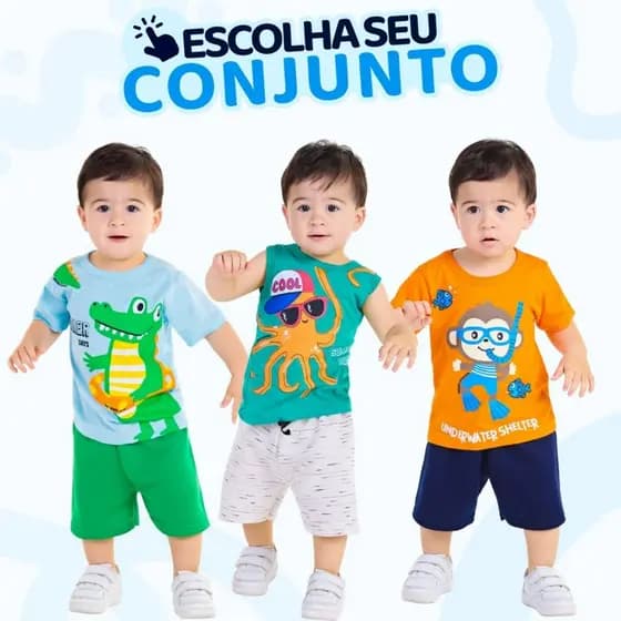 Conjunto Bebe Masculino Menino Infantil Verão Manga Curta Roupas de Bebê Tamanho 1 ao 8 L02
