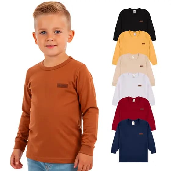 Kit 3 ou 5 Camisetas Manga Longa Infantil Menino Básica Lisa Manga Comprida Infantil