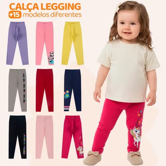 Kit Sortido 5 ou 2 Calças Leggings de Cotton para Meninas Infantil Feminino Calças Estampadas Estilosas e Confortáveis