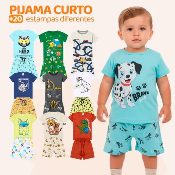 Kit Sortido 4 ou 8 Peças Pijama Curto Bebê Menino Camisas + Bermudas - Pijamas Masculino Bebê Roupa Infantil Verão