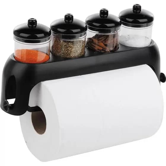 Porta Condimentos Com 4 Potes E Papel Toalha Fácil Rolamento