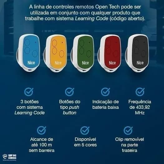 Controle Remoto Open Tech Nice 433MHz Código Aberto