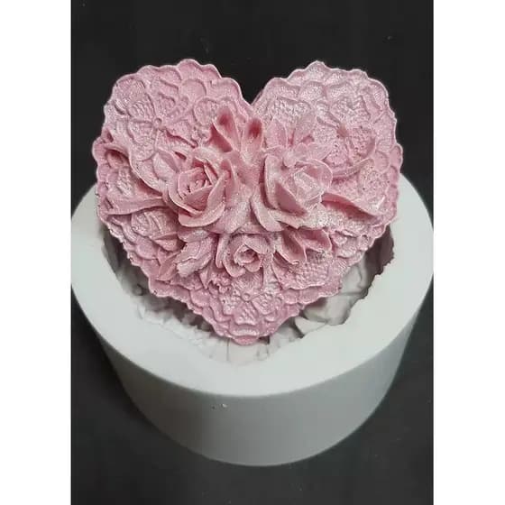 171-Molde de silicone para sabonete, Velas artesanais- CORAÇÃO RENDADO LUXO
