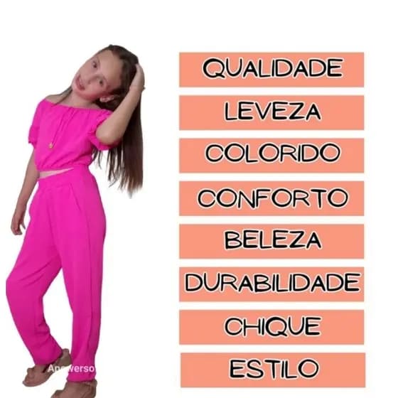 PROMOÇÃO CONJUNTO INFANTIL ESTILO BLOGUERINHA CALÇA JOGGER E E BLUSA CIGANINHA NO TECIDO DUNA. IDEAL PARA ESCOLA.