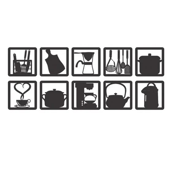 Quadros Decorativo Vazado Kit Utensílios de Cozinha 3mm MDF Preto Fosco