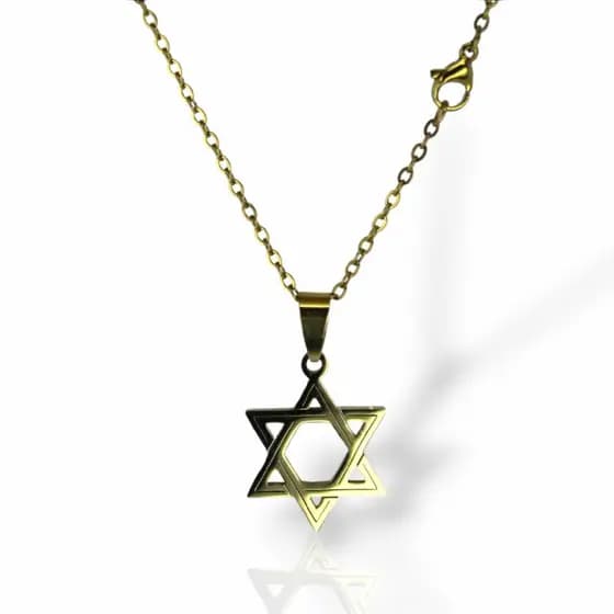 Corrente Cordão Kit Com Pingente Estrela Davi Banhado Star Of David Simbolo de Israel Religoso Fé