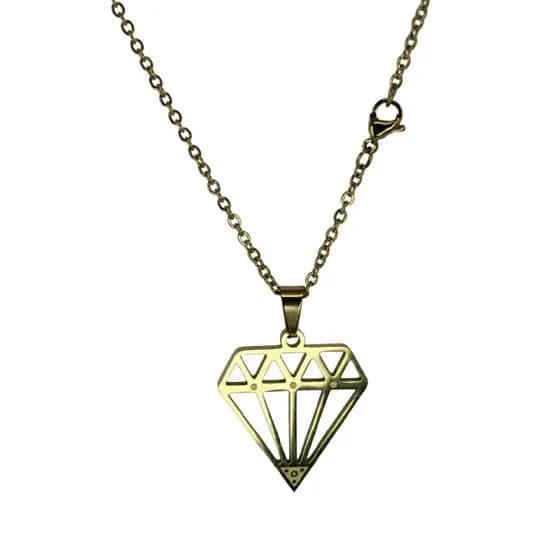 Corrente Com Pingente Em Forma De Diamante Diamond Dourada Não Escurece Jóia Rara Em Aço Inox