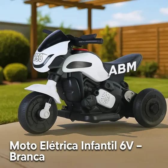 Moto elétrica infantil 6V branca bateria recarregável passeio criança brinquedo