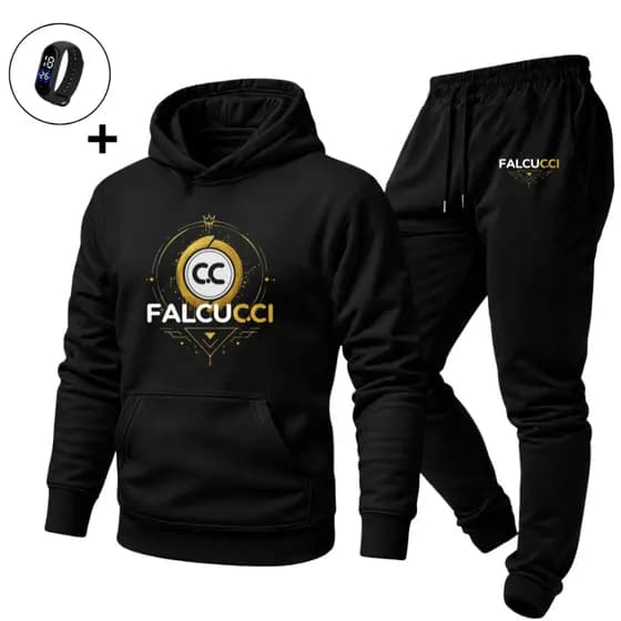 Conjunto Moletom Estampado Falcucci Unissex Com Relógio Digital Quente Confortável 100% Algodão