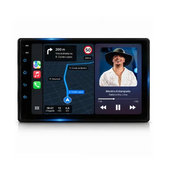 Central Multimídia 7 Pol Usb Bt Apple CarPlay Sem Fio