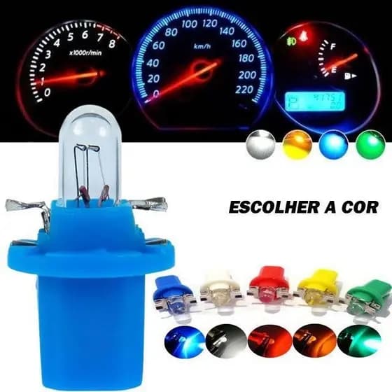 2 Lâmpada T5 B8.5 w5w de Led Pinguinho soquete b8.5 Led SMD Gota Painel Carro Moto C/ Soquete Universal - Lumi
