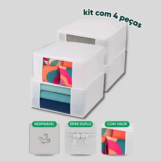 Kit 4 Saco Organizador Edredom Capa Protetora P Anti Mofo