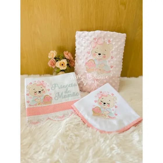 KIT MATERNIDADE ENVIO IMEDIATO/COBERTOR PARA BEBÊ/FRALDA DE BOCA PERSONALIZADA/MANTA PERSONALIZADA
