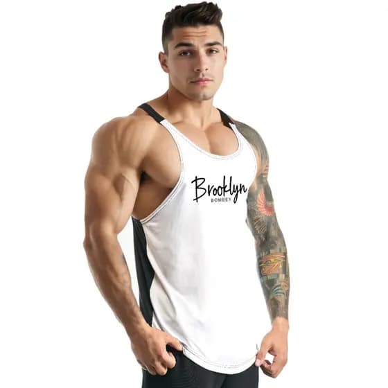 Regata Cavada Masculina em Dry Fit Brooklyn com Costas Preta Academia - Bombey