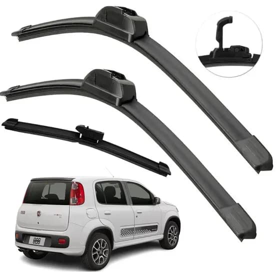 Kit Limpador De Parabrisa Dianteiro + Traseiro Uno 2009 2020 Encaixe Gancho