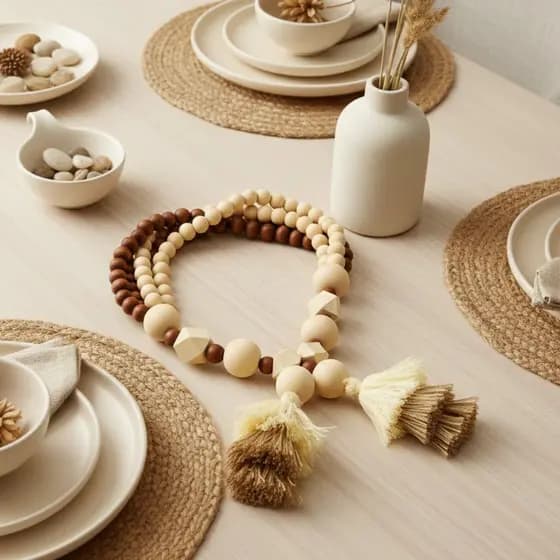 Colar Decorativo para Mesa Moderna em Madeira Natural com Design Minimalista