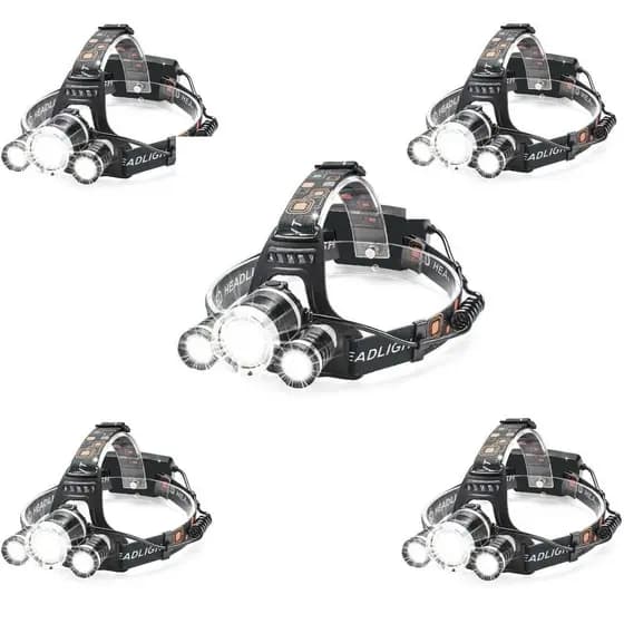 Kit 5 Lanterna Recarregável de cabeça 3 leds Forte Camping Acampamento Escalada
