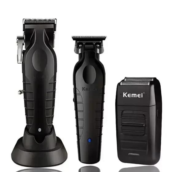 Kit Barbeiro Iniciante Barbearia Combo de Máquinas Kemei 2296-2299-1102 Profissional