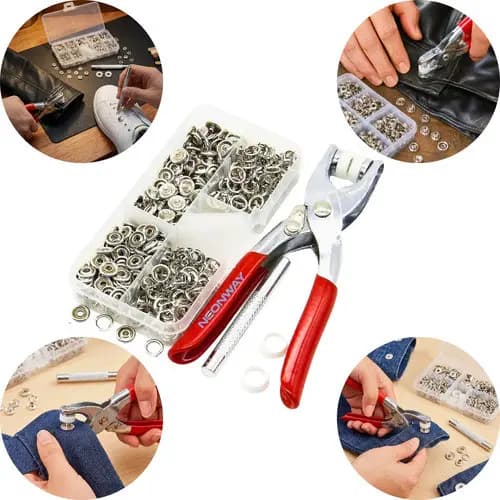 Kit Alicate Pressão De Botão Para Roupa Bolsa Tecido Jeans