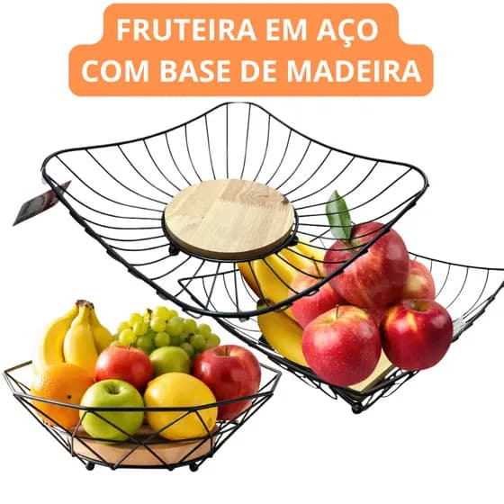 FRUTEIRA EM AÇO E BASE MADEIRA 28 CM