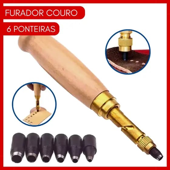 Vazador Furador Perfurador Manual Rotativo 6 Medidas Couro