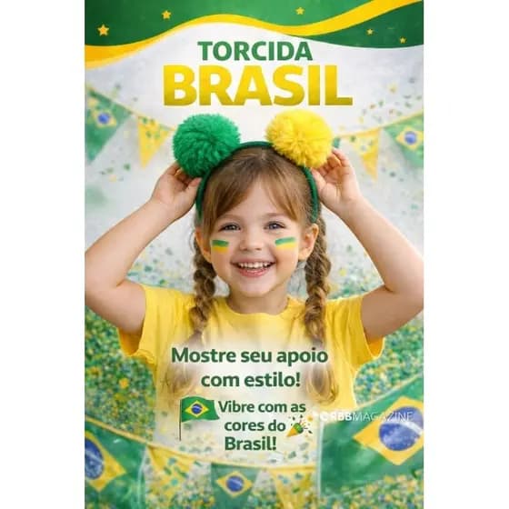 Tiara Brasil 🇧🇷 Verde e Amarela com Pompom | Infantil e Adulto | Copa Festa Torcida