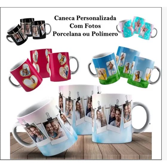 Caneca Personalizada Porcelana Painel Fotos Nome Padrinhos Aniversário Batizado Casamento Logomarca