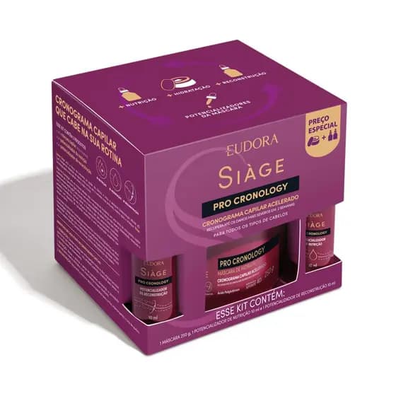 Kit Cronograma Capilar Acelerado Siàge Pro Cronology (3 Itens) Eudora Lançamento Cronograma Para o Cabelo Nutrição e Reconstrução Promoção Oferta