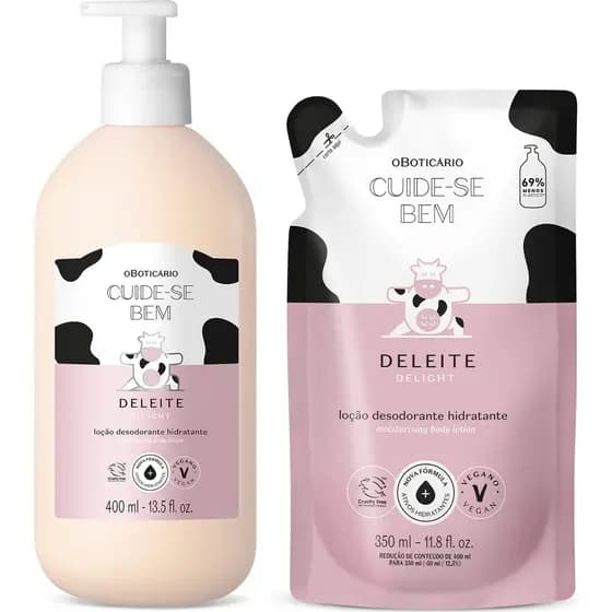 Kit Cuide-se Bem Deleite: Loção Corporal Hidratante 400ml + Refil 350ml Oboticário Presente em Promoção Lançamento