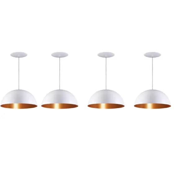 Pendente Meia Lua 30cm Kit4 Branco Cobre Iluminação Decorativa Moderna Cozinha Sala Escritório LED
