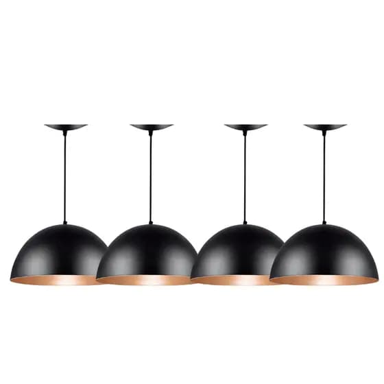 Pendente Modelo Meia Lua Kit4 Decorativo Alumínio Preto/Cobre Modelo Premium Casa Cozinha Sala Bar