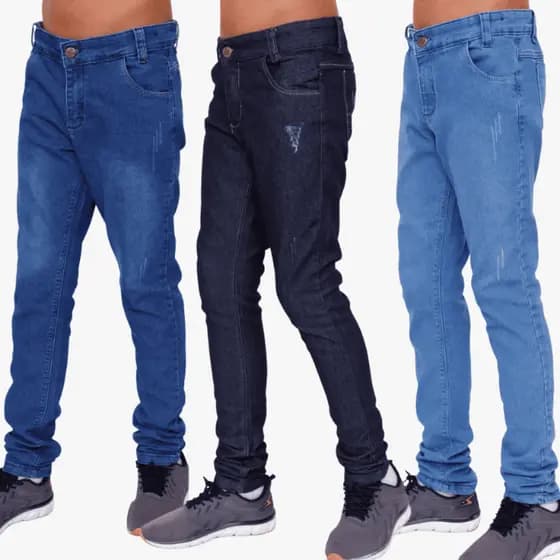 Combo 3 Calça Jeans Masculina Infantil Juvenil Menino Regulador Estilo Escola Passeio Criança 10-16