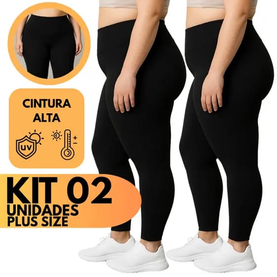 Kit 2 Calças Legging Plus Size Feminina Leg Suplex Zero Transparência Cintura Alta Levanta Bumbum