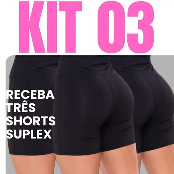 Kit 03 Shorts Suplex Cintura Alta Zero Transparencia Modelador Academia Fitness Confortavel