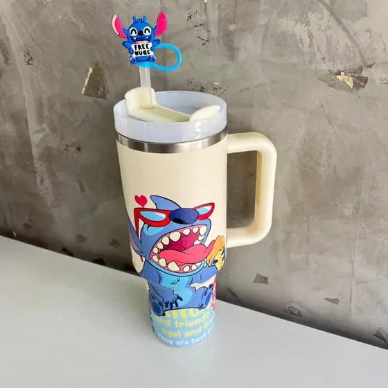 Copo térmica 1200 ml Stitch Com Canudo Caneca Personagens Inox Resistente Garrafa Quente E Frio