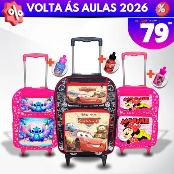 Mochila Escolar - 3 Bolsos - Rodinha - Menino - Menina