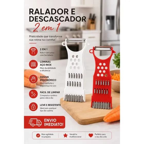 Descascador de legumes com lâmina afiada em aço inox prático resistente e ideal para uso diário.